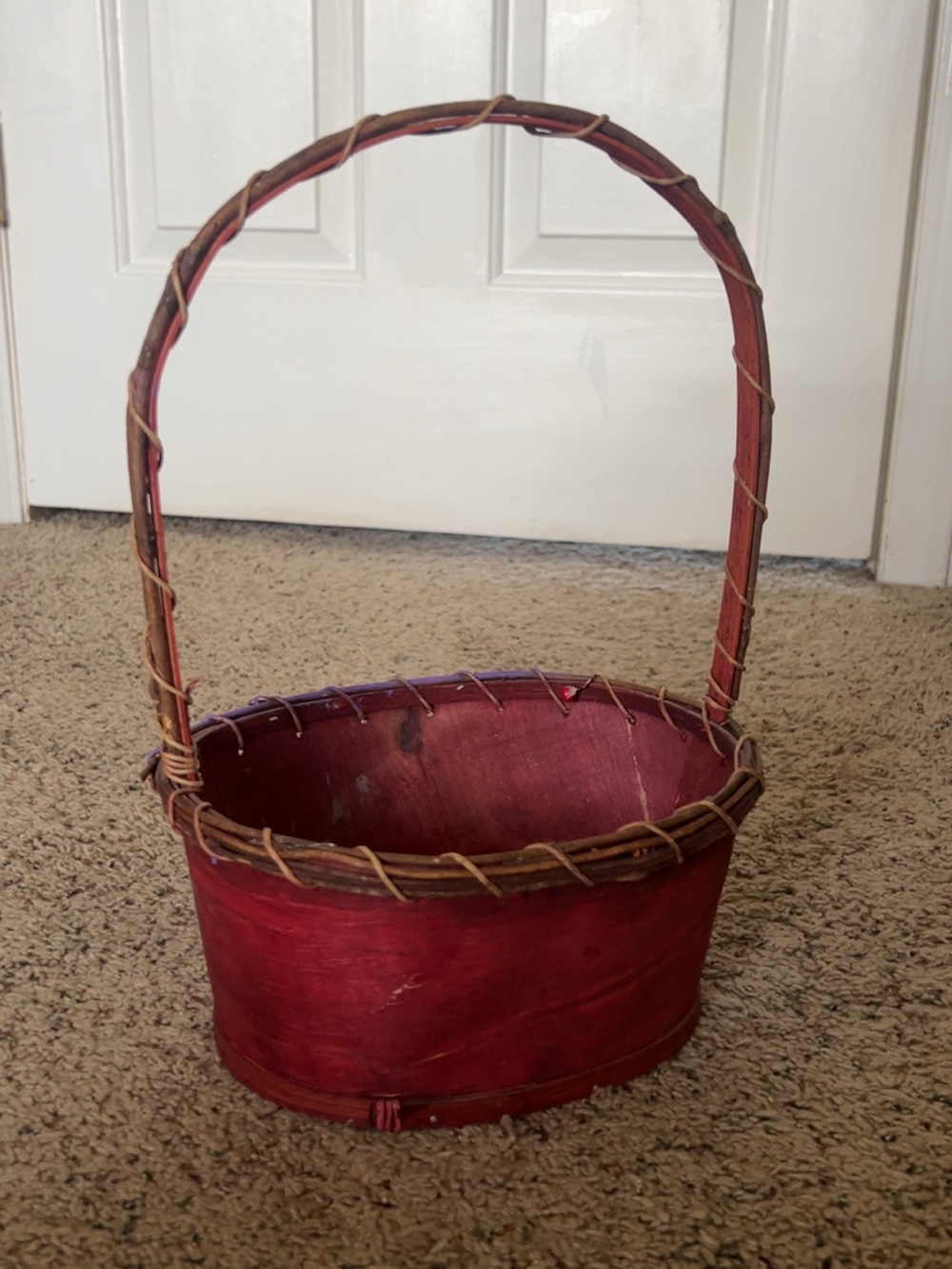 Red Woven Wood Basket with Handle - Home Accents
